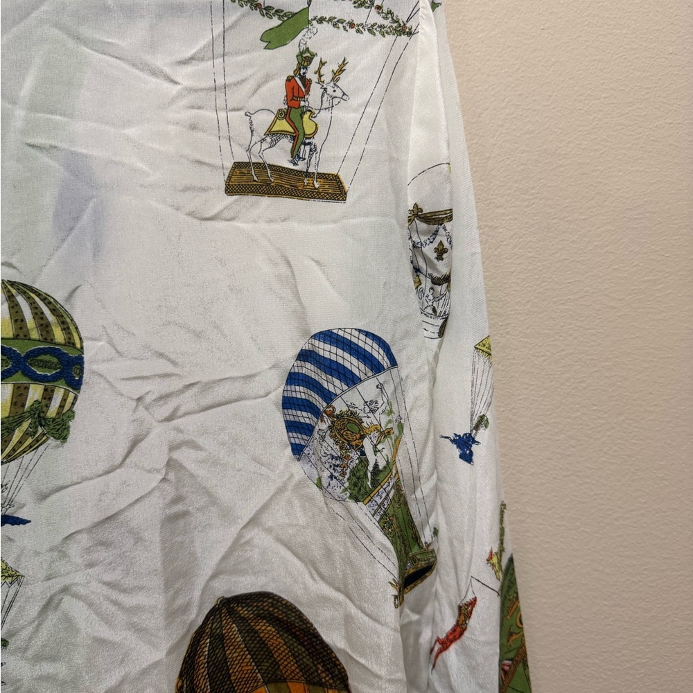 NWOT Maeve Anthropologie Green and White Hot Air Balloon Silk Top - Picture 9 of 11